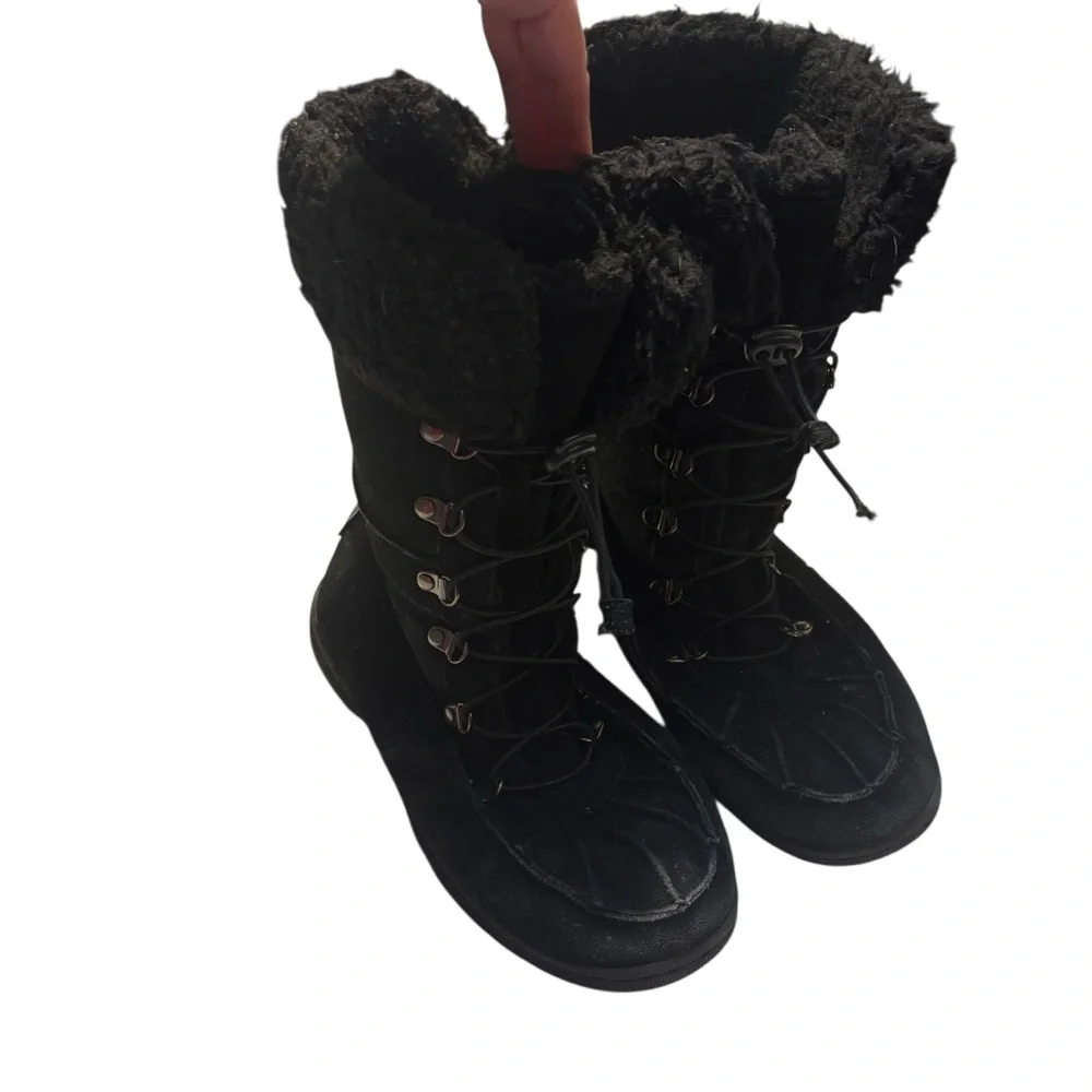 BearPaw Boots Size 9 Black Suede Leather Wool Lining Kirkwood Lace-Up Winter